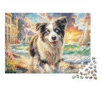 Border Collie Sturdy Cardboard Arte del Cachorro costero Jigsaw Puzzle Adults Kids Cognitive Training Fun Activity Great Gift for Christmas Housewarming Lovers 38x26cm/1000pcs