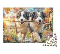 Border Collie Sturdy Cardboard Decoración de Cachorros Gemelos Jigsaw Puzzle Adults Kids Cognitive Training Logic Skill Great Gift for Birthday Housewarming Puzzle Fans 38x26cm/1000pcs