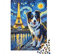 Border Collie Torre Eiffel Puzzle 1000 Piezas Impresión De Alta Definición, Puzzle De Madera, para Adultos Y Niños 14+, Rompecabezas Juego De Retos, Regalo 1000pcs (75x50cm)