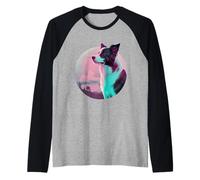 Border Collie Vaporwave Retrowave estética Camiseta Manga Raglan