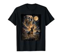Border Terrier Aullando a la Luna - Amante del Border Terrier Camiseta gráfica económica, Hombre, Negro, M