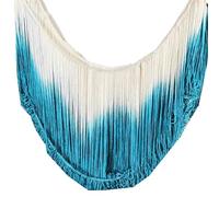 Bordes Con Flecos Borla de flecos latinos 10 yardas, teñido por inmersión, rayón suave, macramé latino, adorno for vestido baile, falda samba, borla blanca/azul, 25 cm