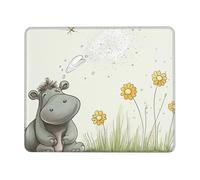 Bordes Cosidos Alfombrilla de Ratón, Hipopótamo y Diente de león, Antideslizante Alfombrilla Ratón, Mouse Mat, 25X30cm, Oficina, Juegos, Ordenador