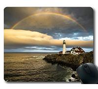 Bordes cosidos Alfombrillas de ratón, Faro mar acantilados Agua lejos Bordes cosidos Camino Alfombrilla de ratón