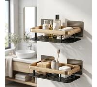 Bordfly Estantería de baño para baño, sin taladrar, estantería esquinera de | Estantería de baño sin taladrar, forma triangular, sin agujeros, doble estante de aluminio espacial para ducha y cosméticos
