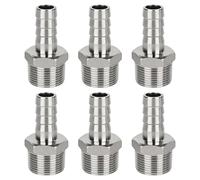 BORDSTRACT 6 Pcs Stainless Steel Hex Bars Hose Barb to BSPT Male Adapter BSPT3/4" x 15mm for Automotive, Motorcycle, Marine, Truck, RV Fuel Systems