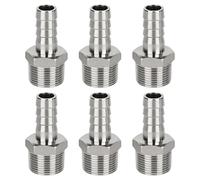 BORDSTRACT 6 Pcs Stainless Steel Hex Bars Hose Barb to BSPT Male Adapter BSPT3/4" x 16mm for Automotive, Motorcycle, Marine, Truck, RV Fuel Systems