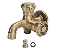 BORDSTRACT Grifos de Jardín, Grifos Murales de Latón Antiguo con Doble Salida G1/2, Decorativos para Exterior, Agua Caliente, Aire Libre, Lavandería y Baño