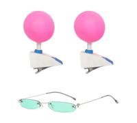BORFUE Juego de 2 lentes y pinzas para el pelo, accesorios para disfraz de cosplay de anime, lentes de sol verdes, accesorios para la cabeza rosa para Halloween, fiesta de máscaras