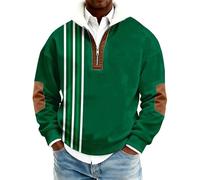 Borg - Jersey con cremallera de un cuarto para hombre, diseño de rayas | Rayas verticales de carreras con cuello forrado Borg y parches de codo de piel sintética para capas clásicas y casuales de