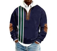 Borg - Jersey con cremallera de un cuarto para hombre, diseño de rayas | Rayas verticales de carreras con cuello forrado Borg y parches de codo de piel sintética para capas clásicas y casuales de