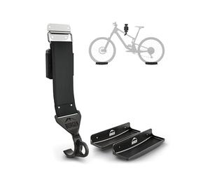 Borgen Soporte de pared con riel para bicicleta, negro, hasta 32 kg | Compatible con E-Bike, MTB y carretera; gancho de goma antirrayaduras, montaje estable y compacto para ahorrar espacio.