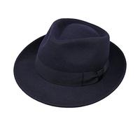 BORGES & SCOTT B&S Premium Doyle - Sombrero de lágrima Fedora - 100% Fieltro de Lana - Enrollable para Viajes - Resistente al Agua - Azul Oscuro 58cm