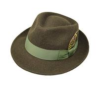BORGES & SCOTT Premium Doyle de Alpaca - Sombrero Fedora de Lágrima - Fieltro de Lana de Alpaca - Pluma Extraíble - Plegable para Viajes - Resistente al Agua - Unisex - Musgo Verde 54cm