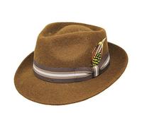 BORGES & SCOTT Premium Doyle de Alpaca - Sombrero Fedora de Lágrima - Fieltro de Lana de Alpaca - Pluma Extraíble - Plegable para Viajes - Resistente al Agua - Unisex - Marrón 62cm