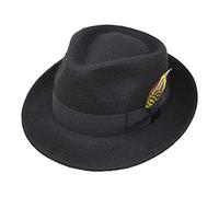 BORGES & SCOTT Premium Doyle de Alpaca - Sombrero Fedora de Lágrima - Fieltro de Lana de Alpaca - Pluma Extraíble - Plegable para Viajes - Resistente al Agua - Unisex - Negro 58cm
