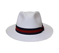 BORGES & SCOTT Sombrero Panamá “Teardrop” - Crema con Cinta Azul y Roja. - 61cm