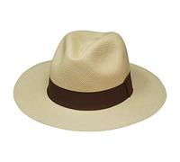 BORGES & SCOTT The Hudson - Panamá Fedora - Natural con Cinta marrón - Panamá Enrollable y Ligero - 58cm