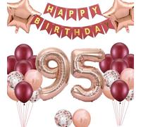 Borgoña Rose Gold 95 Decoraciones de Cumpleaños, Enorme 95 Globo de Papel de Aluminio Decoración de Cumpleaños para 95 Años Mujer Madres Abuelas Decoraciones Temáticas de Fiesta de Cumpleaños