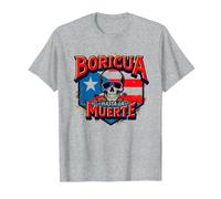Boricua hasta La Muerte Bandera de Calavera del Orgullo puertorriqueño Camiseta, Hombre, Gris Jaspeado, L