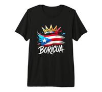 Boricua Logo Emblema King Queen Crown Bandera de Puerto Rico Camiseta Premium