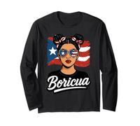 Boricua Puerto Rico Pride Woman Messy Bun Gafas de Sol Manga Larga