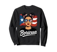 Boricua Puerto Rico Pride Woman Messy Bun Gafas de Sol Sudadera