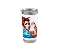 Boricua Tattoo Rosie Riveter Puerto Rico Flag Woman Coqui Vaso térmico de acero inoxidable de doble pared