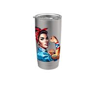 Boricua Tattoo Rosie Riveter Puerto Rico Flag Woman Coqui Vaso térmico de acero inoxidable de doble pared