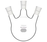 BorinGlass Matraz de Fondo Redondo a Tres Cuellos RBF, Matraz de Destilación de Vidrio 3 Cuellos con Junta Cónica Estándar 24/40, 1000 ml