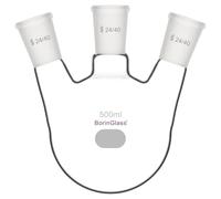 BorinGlass Matraz de Fondo Redondo a Tres Cuellos RBF, Matraz de Destilación de Vidrio 3 Cuellos con Junta Cónica Estándar 24/40, 500 ml