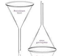 BorinGlass Paquete de 2 embudos de cristal de borosilicato de mango corto para laboratorio, 50 mm de diámetro y longitud del mango