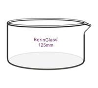 BorinGlass Plato de Cristalización de 500ml con Pico, D.e. 125mm, Cristalizador de Vidrio de Borosilicato con Base Plana para Evaporación Y Cristalización