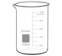 BorinGlass Vaso de Precipitados de Vidrio de Borosilicato de 1000 Ml, Vaso Medidor Griffin de Forma Baja Graduado con Pico Antigoteo para Vertido Y Mezcla Precisos en Experimentos de Laboratorio