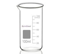 BorinGlass Vaso de vidrio de alto borosilicato con pico vertedor, pack de 1, 100 ml, graduado, vaso de laboratorio alto
