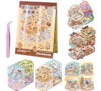 BORISCA 20 Juegos Miniatura Pegatinas 3d Escenas Libro Interesante Libro de Pegatinas 3d con Escenas Fun House Stickers Escena con Pinzas Pegatina Creativas y de Ocio (B)