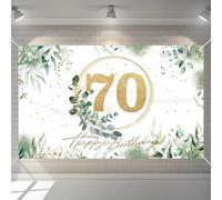 BORISCA Decoración para 70 Cumpleaños Verde Blanco Oro - Pancarta Feliz Cumpleaños en Español, Cartel de Fondo de 70 Año Happy Bithday para Fiesta Adornos