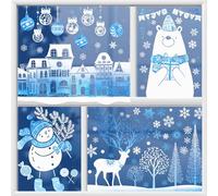 BoriYa Pegatinas Navidad, Pegatinas Reutilizables Navidad Ventanas Cristal, Vinilos Navidad Azul Hielo