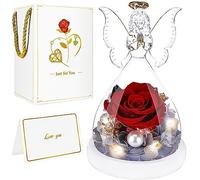 BoriYa Regalo Mujer -Ángel Rosa Eterna, Roja Flor Eterna con Luz LED y Perlas, Rosa Eterna Natural Preservada en Cupula de Cristal, Angeles Forever Rose Regalos Originales para Mujer, Amigos, Madre