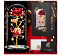 BoriYa Rosa eterna en Tarro de Cristal con Luces LED, la Bella y el Animal, Rosas eternas Regalos para mamá, Flores conservadas Artificiales