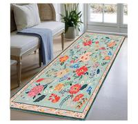BORKOY Alfombra Cocina Lavable Antideslizante 50x250cm Verde Claro Flor Alfombra Pasillo Larga Corredor Vintage Microfibra Lavadora Alfombras de Pasillo para Cocina Comedor Habitación Entrada