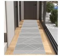 BORKOY Alfombra Cocina y Pasillo 100x500 cm - Estilo Vintage con Motivos Geométricos - Antideslizante Lavable a Máquina - Gris Claro,Alfombra Larga Comedor, Moqueta Escalera, Tapete Entrada Moderno