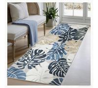 BORKOY Alfombra de Pasillo Larga 50x500cm Azul Antideslizante Lavable en Lavadora Absorbente Suave Microfibra Diseño Hoja de Monstera para Cocina Entrada Comedor Dormitorio Baño