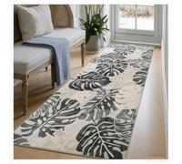 BORKOY Alfombra de Pasillo Larga 70x180cm Gris Antideslizante Lavable en Lavadora Absorbente Suave Microfibra Diseño Hoja de Monstera para Cocina Entrada Comedor Dormitorio Baño