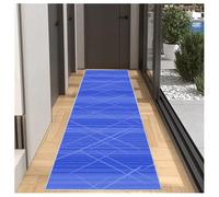 BORKOY Alfombra de Pasillo Larga 80x500 cm - Lavable en Lavadora, Antideslizante, Pelo Corto - Azul - Estilo Contemporáneo con Motivos Geométricos - para Escaleras Comedor Salón Comedor Dormitorio