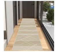 BORKOY Alfombra de Pasillo Larga 80x500 cm - Lavable en Lavadora,Antideslizante,Pelo Corto,Beige Claro,Estilo Contemporáneo con Motivos Geométricos - para Escaleras Comedor Salón Comedor Dormitorio