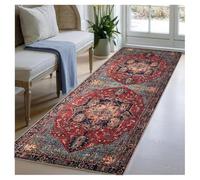 BORKOY Alfombra Pasillo Larga 40x250cm Rojo Antideslizante Lavable en Lavadora Microfibra Suave Diseño Medallón Retro para Cocina Comedor Entrada Dormitorio Alfombras de Área con Borde Refinado