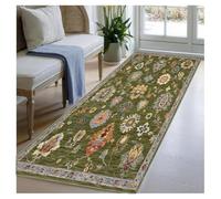 BORKOY Alfombra Verde Retro de Pasillo y Cocina Antideslizante Lavable en Lavadora Alfombras Largas de Microfibra Suave Floral Personalizable en Tamaño para Dormitorio Baño y Entrada 50x200cm