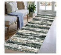 BORKOY Alfombras Largas Pasillo 50x200cm Verde Beige Rayas Antideslizante Lavable en Lavadora Alfombra Cocina Entrada Lavadero Terraza Dormitorio Comedor Salón Suave Microfibra Moderno