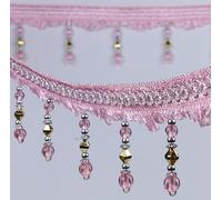 Borla de flecos con cuentas de diamantes de imitación de 12 metros - Elegante ribete trenzado de poliéster(Roze)